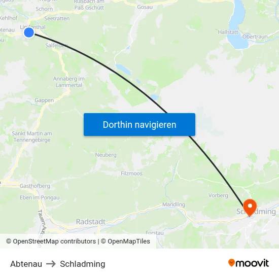 Abtenau to Schladming map