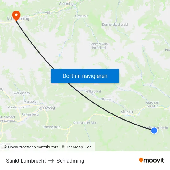 Sankt Lambrecht to Schladming map