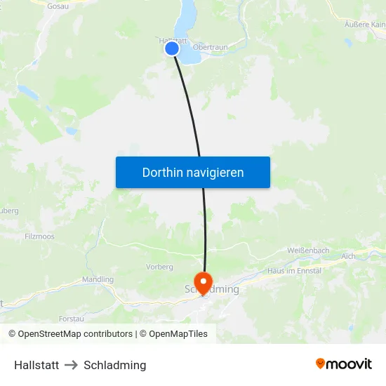 Hallstatt to Schladming map