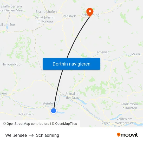 Weißensee to Schladming map