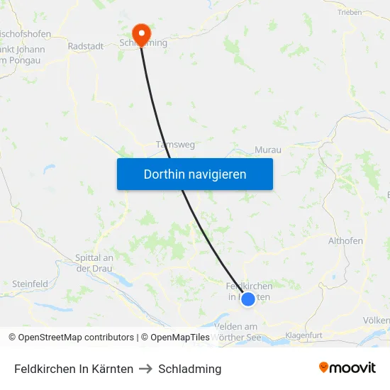Feldkirchen In Kärnten to Schladming map