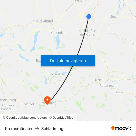 Kremsmünster to Schladming map