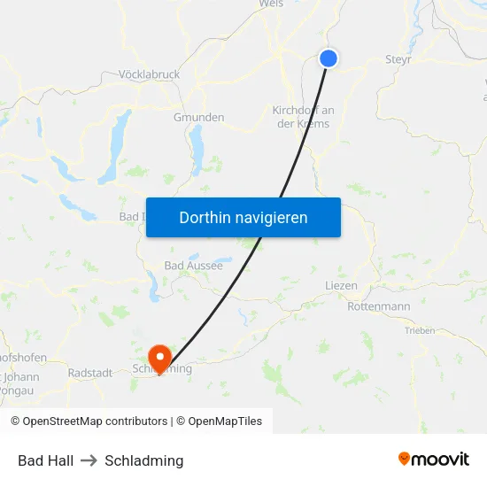 Bad Hall to Schladming map