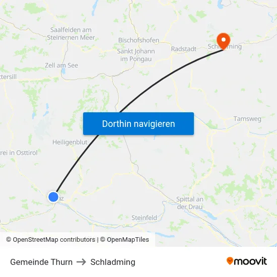 Gemeinde Thurn to Schladming map