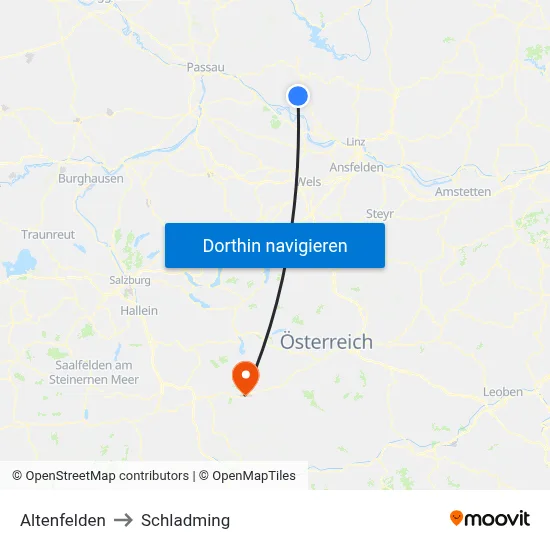 Altenfelden to Schladming map