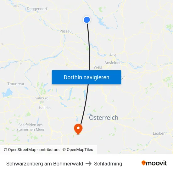 Schwarzenberg am Böhmerwald to Schladming map