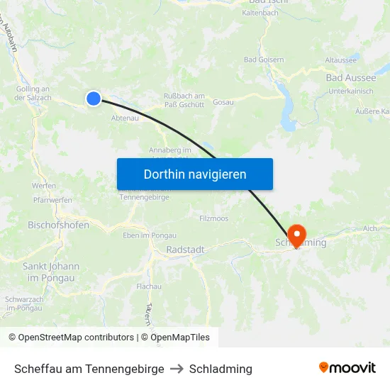 Scheffau am Tennengebirge to Schladming map