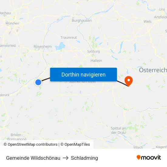 Gemeinde Wildschönau to Schladming map
