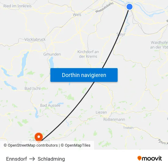 Ennsdorf to Schladming map