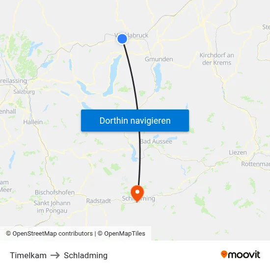 Timelkam to Schladming map
