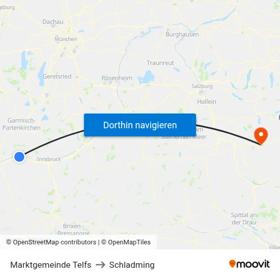 Marktgemeinde Telfs to Schladming map