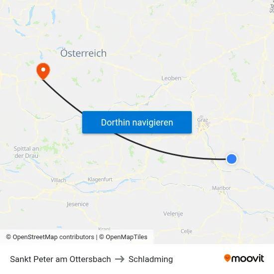 Sankt Peter am Ottersbach to Schladming map