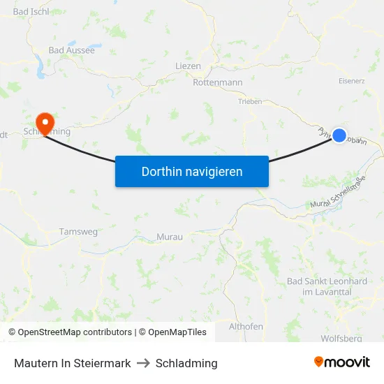 Mautern In Steiermark to Schladming map