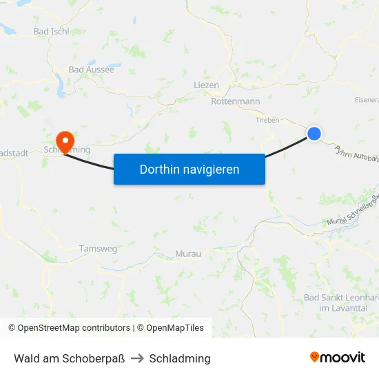 Wald am Schoberpaß to Schladming map