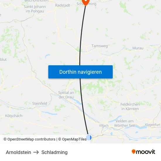 Arnoldstein to Schladming map