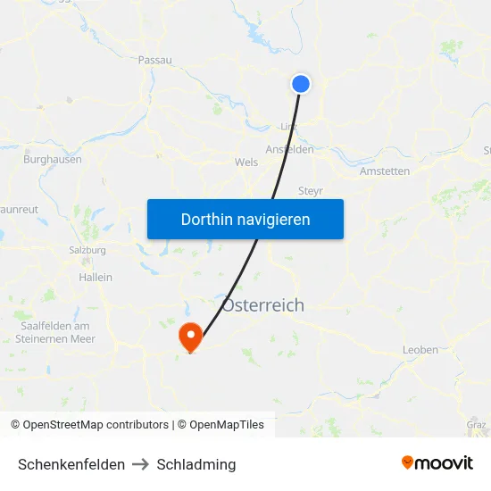 Schenkenfelden to Schladming map