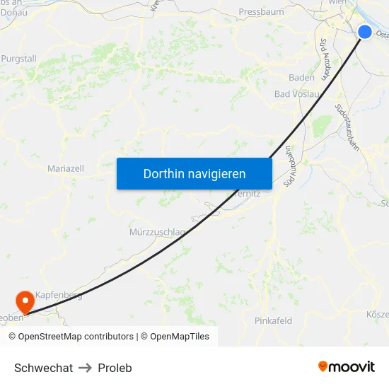 Schwechat to Proleb map
