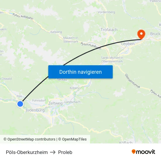 Pöls-Oberkurzheim to Proleb map