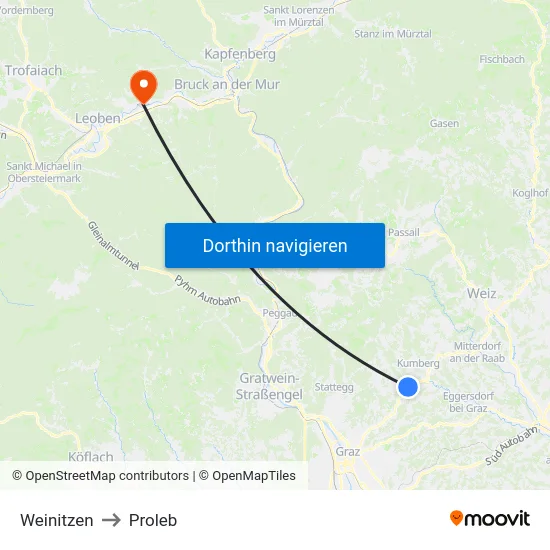 Weinitzen to Proleb map