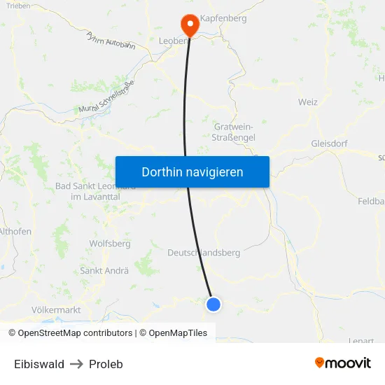 Eibiswald to Proleb map
