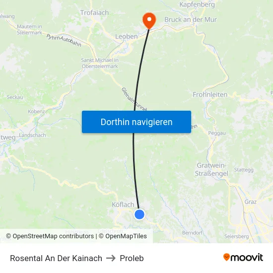 Rosental An Der Kainach to Proleb map