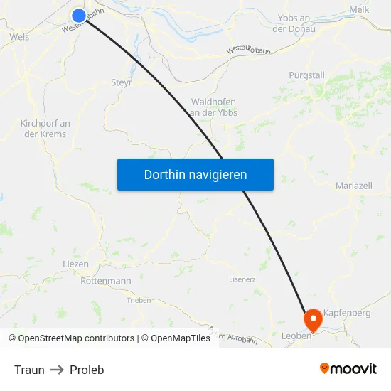 Traun to Proleb map