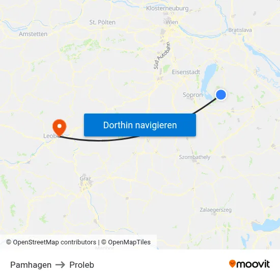 Pamhagen to Proleb map