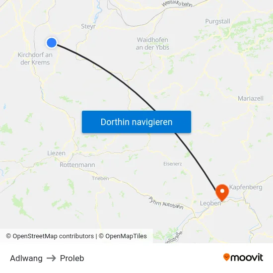 Adlwang to Proleb map