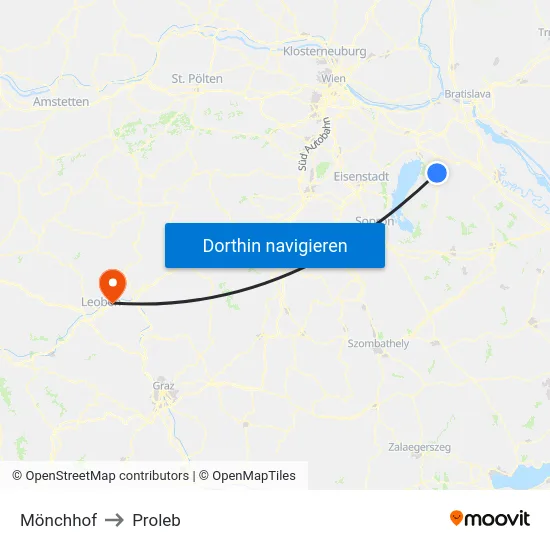Mönchhof to Proleb map