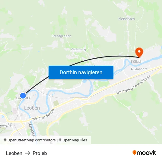 Leoben to Proleb map