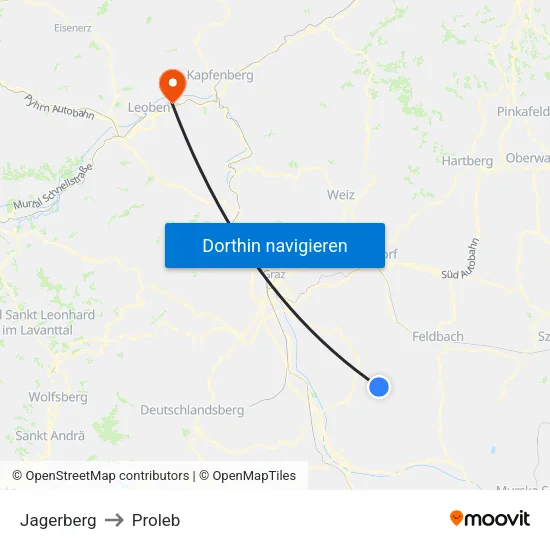 Jagerberg to Proleb map