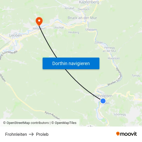 Frohnleiten to Proleb map
