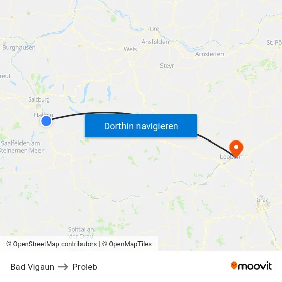 Bad Vigaun to Proleb map