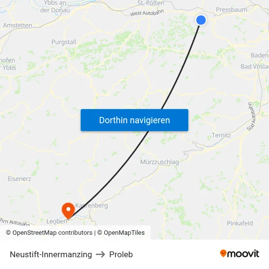 Neustift-Innermanzing to Proleb map