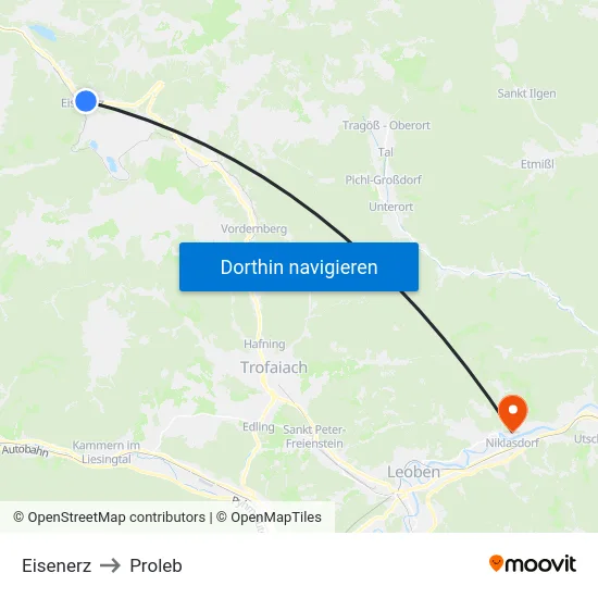 Eisenerz to Proleb map