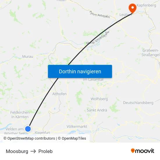 Moosburg to Proleb map