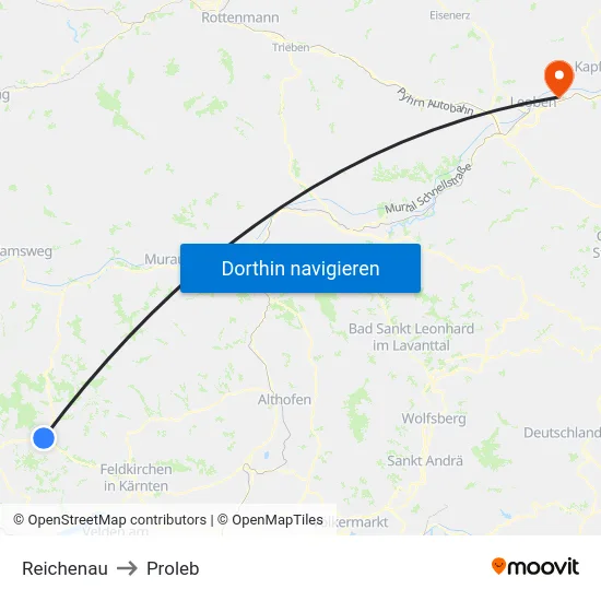 Reichenau to Proleb map
