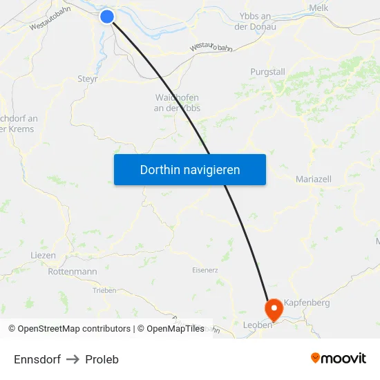 Ennsdorf to Proleb map