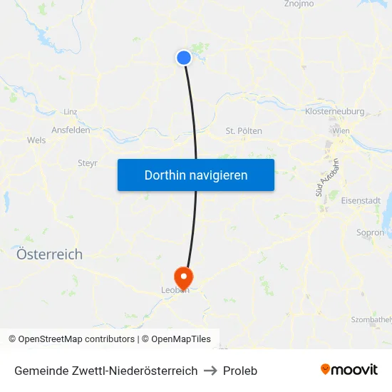 Gemeinde Zwettl-Niederösterreich to Proleb map