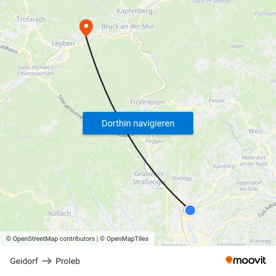 Geidorf to Proleb map