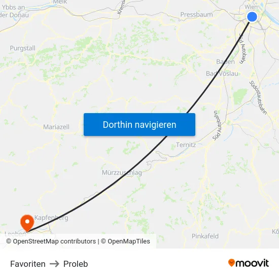 Favoriten to Proleb map