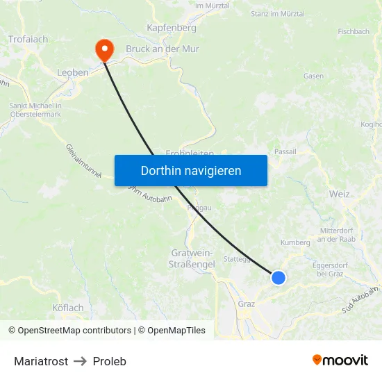 Mariatrost to Proleb map