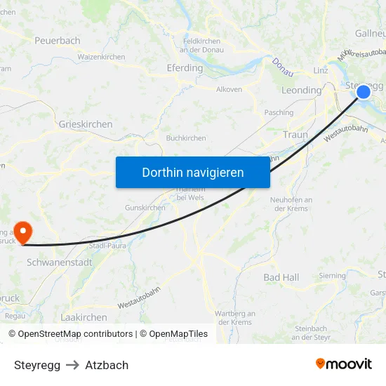 Steyregg to Atzbach map