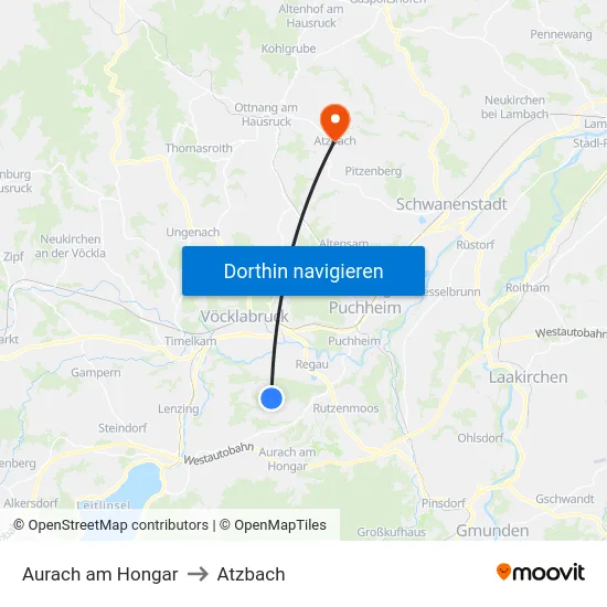 Aurach am Hongar to Atzbach map