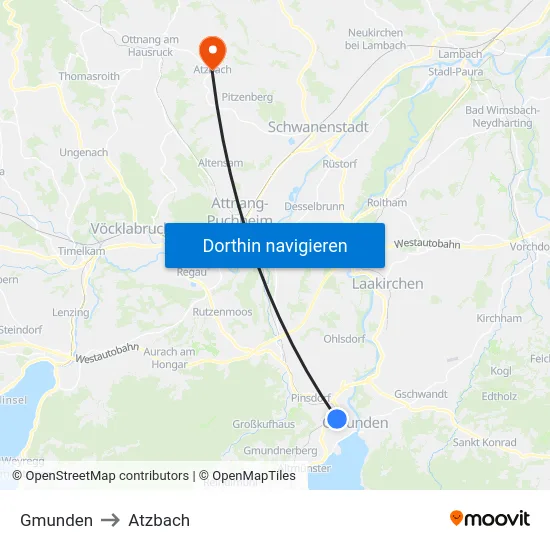 Gmunden to Atzbach map