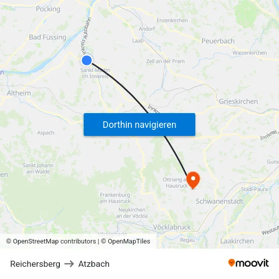 Reichersberg to Atzbach map