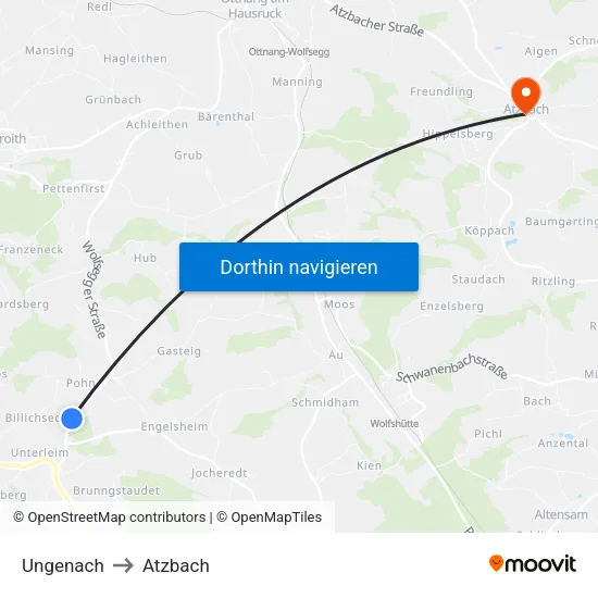 Ungenach to Atzbach map