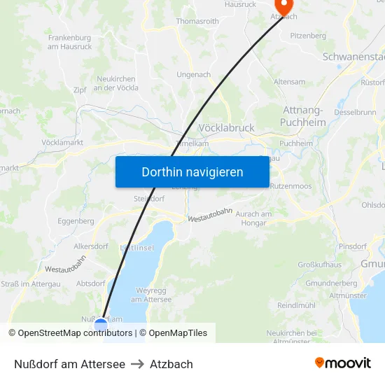 Nußdorf am Attersee to Atzbach map