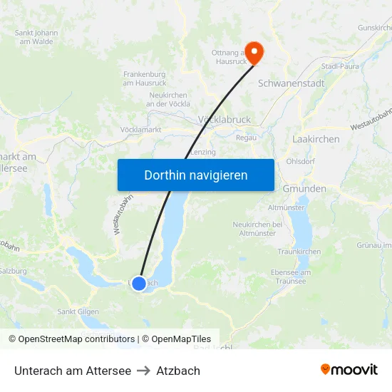 Unterach am Attersee to Atzbach map