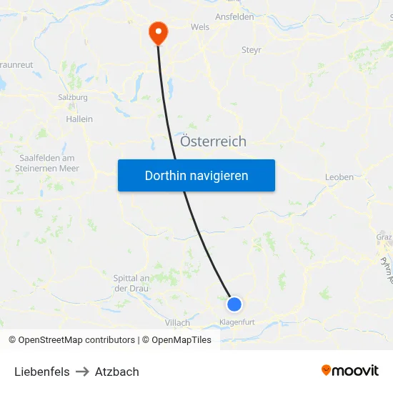 Liebenfels to Atzbach map